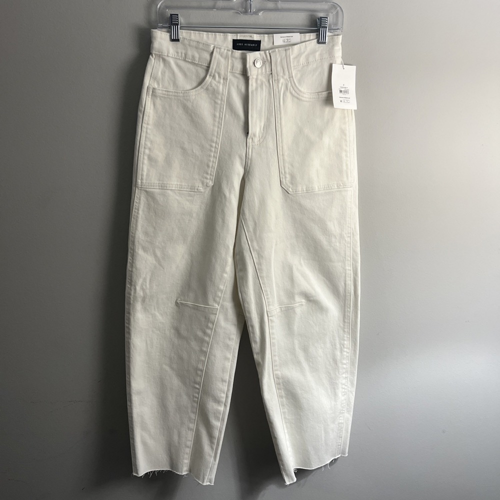Free Assembler  Women's Cream NWT Size 2 Carpenter Wide Leg Bone Raw Hem Staple